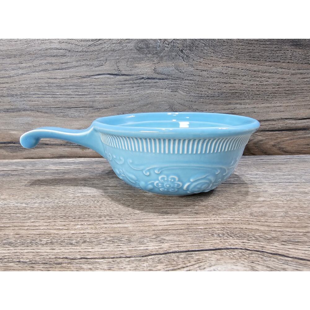 Vintage TST Taylor Smith Taylor Oven Serve Ware Blue Handled Soup Bowl U.S.A.